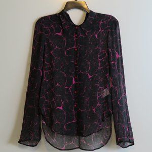 NWT Theyskens' Theory 100% Silk Pink & Black Blouse Size P MSRP $325